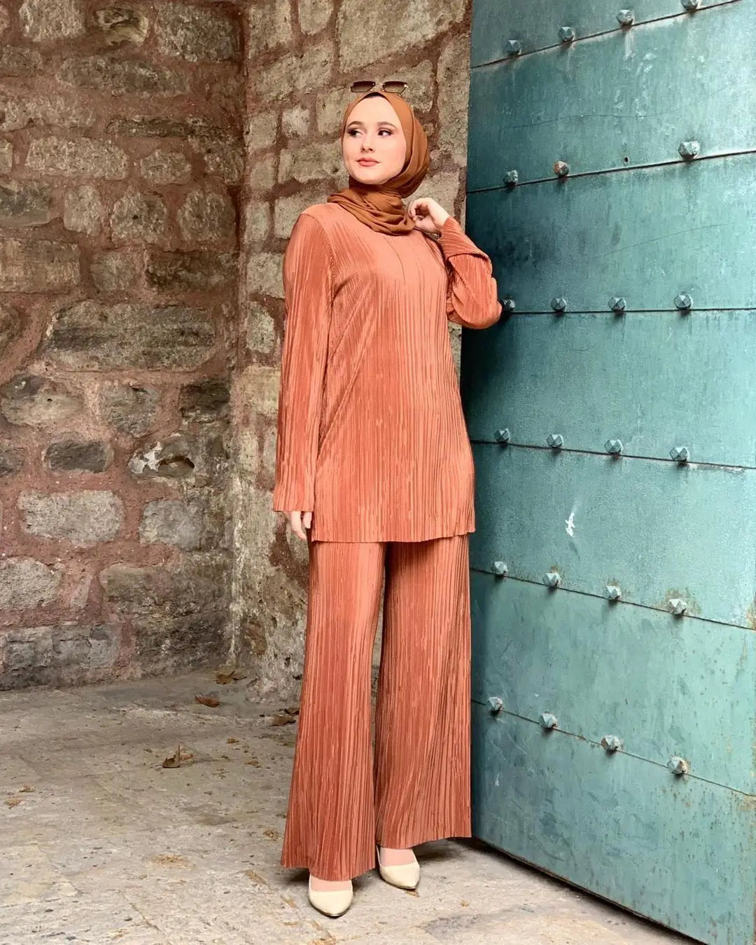 Islamische 2-teilige Sets für muslimische Frauen, modische Bluse und Hose