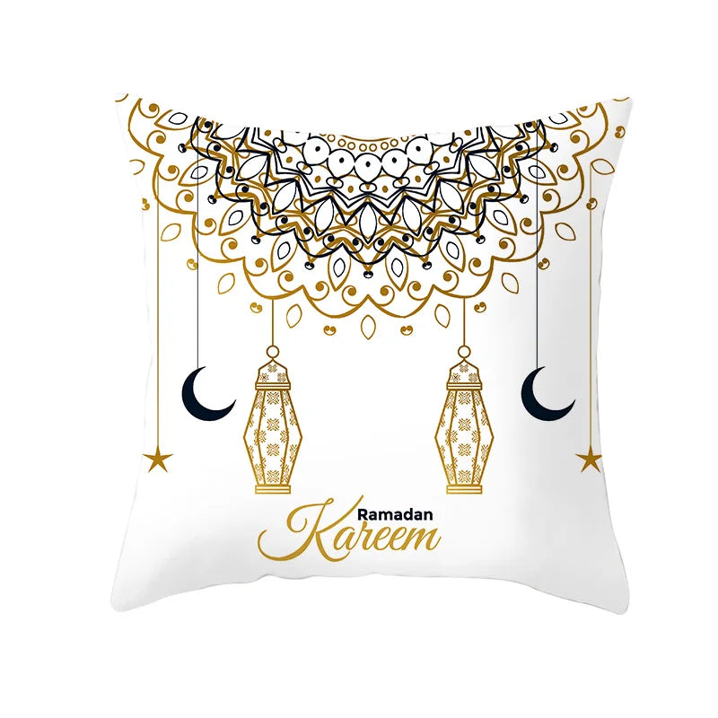 Kissenbezug aus Baumwolle, 45 x 45 cm, Ramadan 2024, Dekoration für Zuhause, Ramadan Mubarak, Eid Mubarak, islamischer Muslim, Happy Eid Moschee, Partyzubehör