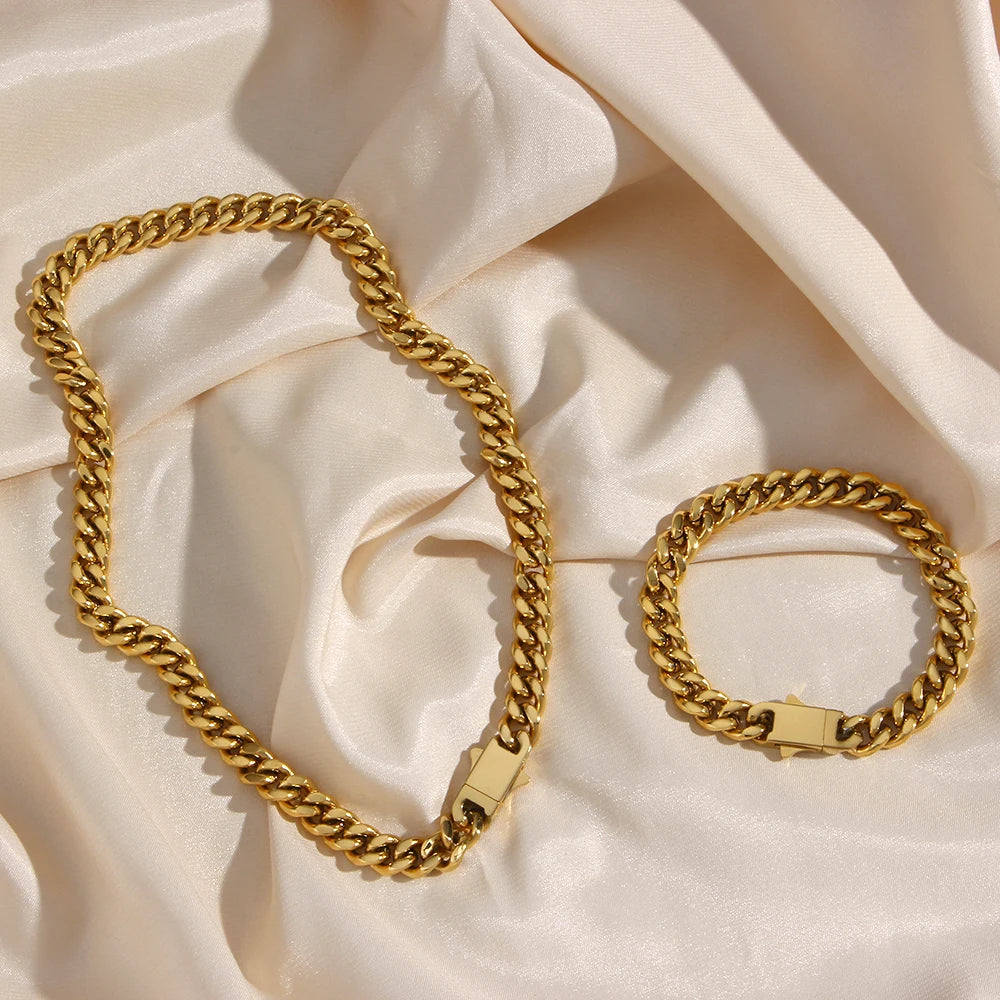2024 Neue 18 Karat vergoldete Edelstahl-Halskette und Armband für Damen, Titan-Stahl-Halsketten-Schmuck