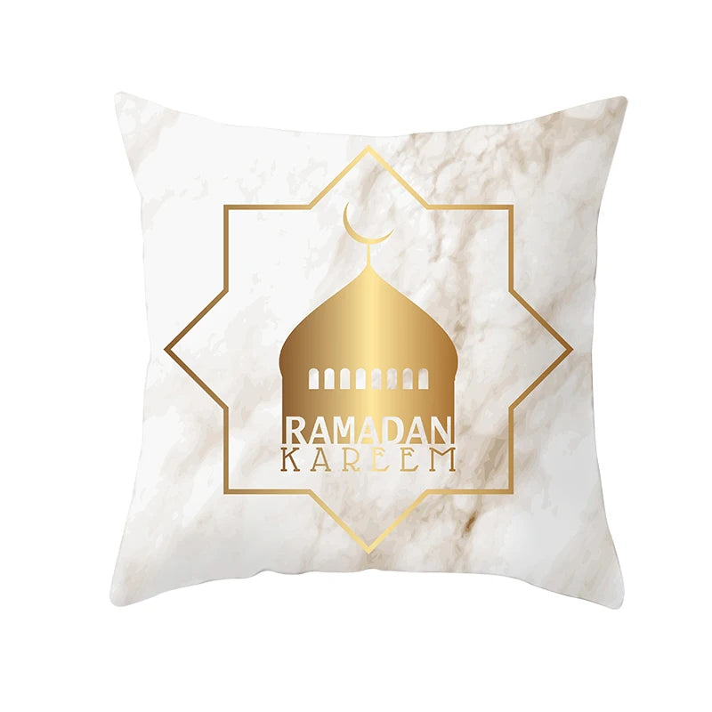 Kissenbezug aus Baumwolle, 45 x 45 cm, Ramadan 2024, Dekoration für Zuhause, Ramadan Mubarak, Eid Mubarak, islamischer Muslim, Happy Eid Moschee, Partyzubehör
