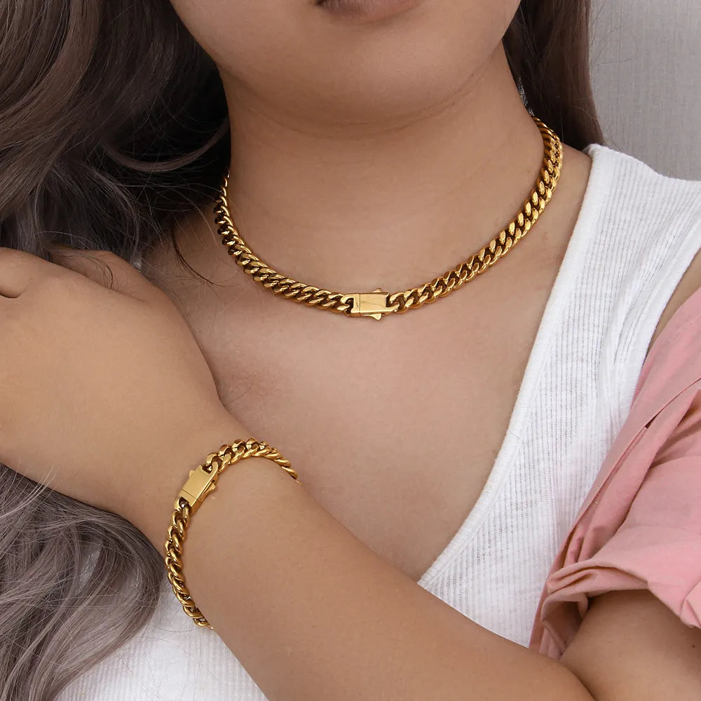 2024 Neue 18 Karat vergoldete Edelstahl-Halskette und Armband für Damen, Titan-Stahl-Halsketten-Schmuck