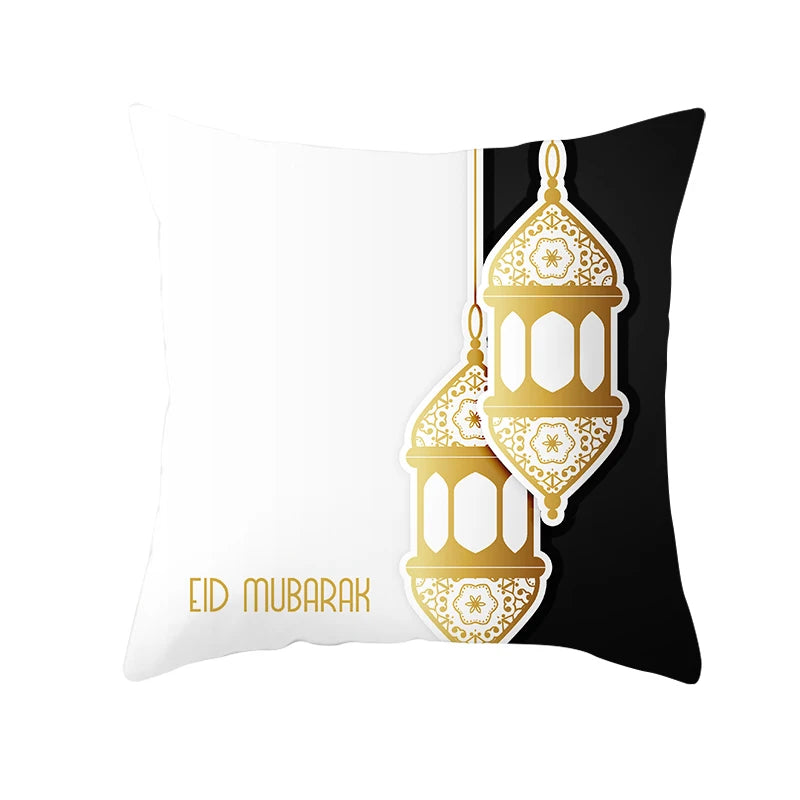 Kissenbezug aus Baumwolle, 45 x 45 cm, Ramadan 2024, Dekoration für Zuhause, Ramadan Mubarak, Eid Mubarak, islamischer Muslim, Happy Eid Moschee, Partyzubehör