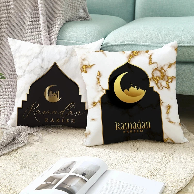 Kissenbezug aus Baumwolle, 45 x 45 cm, Ramadan 2024, Dekoration für Zuhause, Ramadan Mubarak, Eid Mubarak, islamischer Muslim, Happy Eid Moschee, Partyzubehör