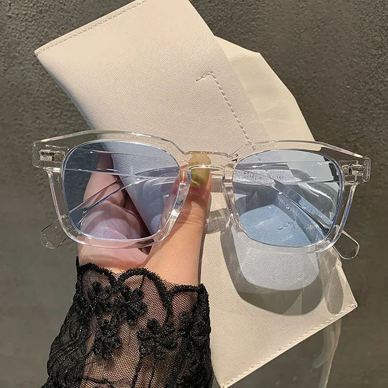 Vintage Square Frame Sunglasses Unisex Retro Black Transparent Frame Blue Red Lens Outdoor Sports Sunglasses Women Men Eyewear