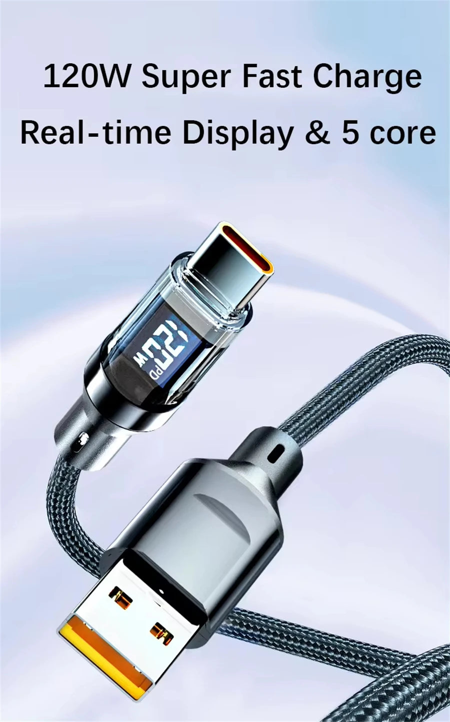 NNBILI-Câble USB Type-C vers Type-C, 120W, charge ultra rapide, avec écran LED, pour téléphone Huawei, Oppo, Vivo