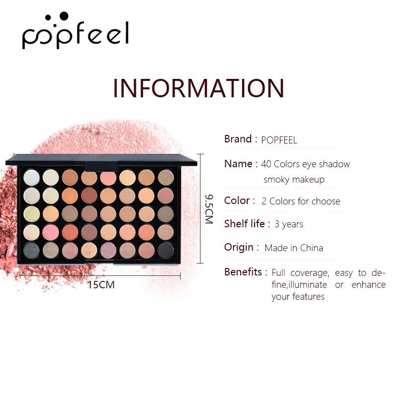POPFEEL-Palette de fards à barrage 40 couleurs, longue durée, maquillage facile, brun, rose