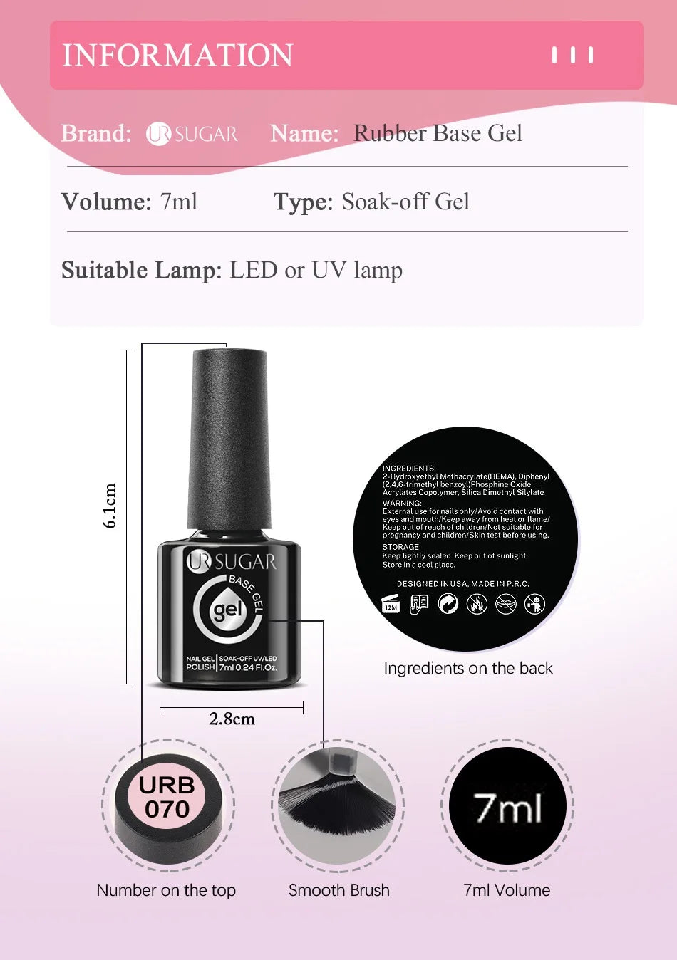 UR SUGAR-Gel de base en caoutchouc cristal nude, vernis à ongles UV LED, document naturel, semi-continu, trempage, 7ml