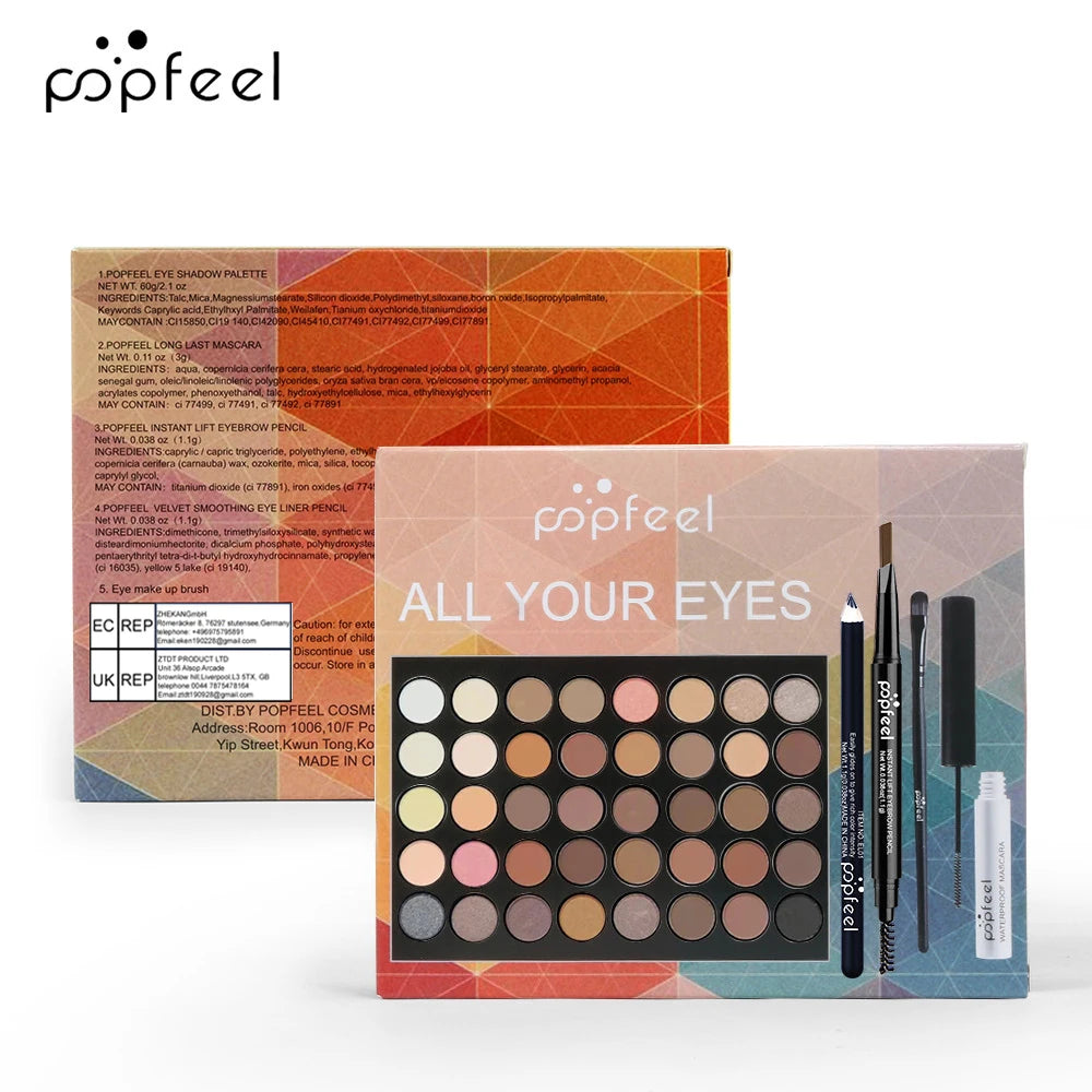 POPFEEL-Ensemble de maquillage pour les yeux, palette de fards à barrage, eye-liner, mascara, crayon pour les yeux, boîte à outils de maquillage, cadeaux pour femmes