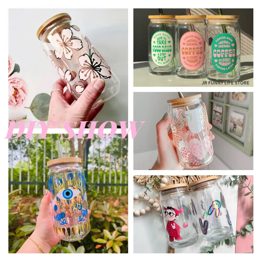550 ml/400 ml transparenter Glasbecher mit Deckel und Strohhalm-Frühstücksbecher