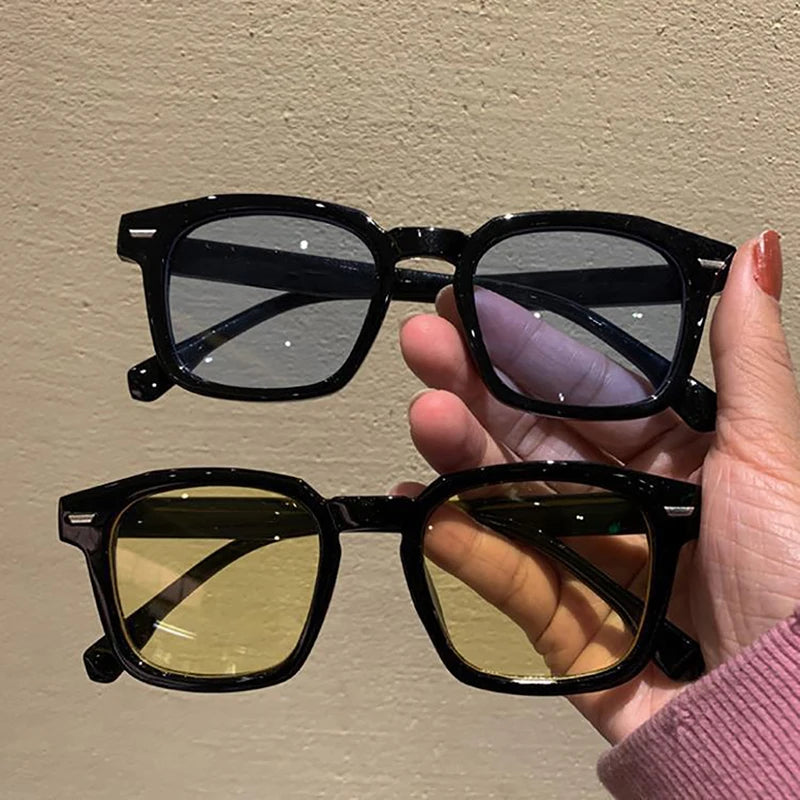 Vintage Square Frame Sunglasses Unisex Retro Black Transparent Frame Blue Red Lens Outdoor Sports Sunglasses Women Men Eyewear