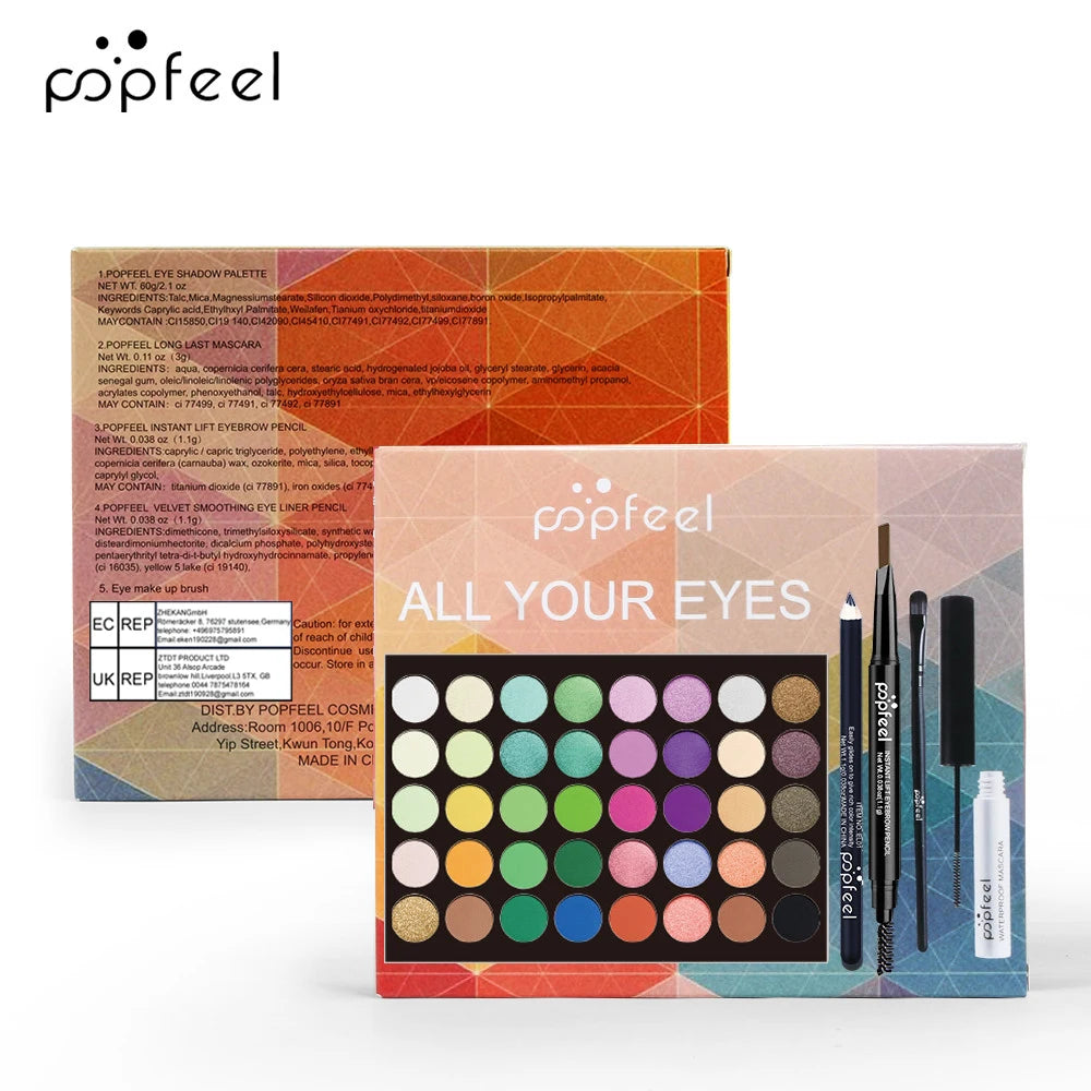POPFEEL-Ensemble de maquillage pour les yeux, palette de fards à barrage, eye-liner, mascara, crayon pour les yeux, boîte à outils de maquillage, cadeaux pour femmes