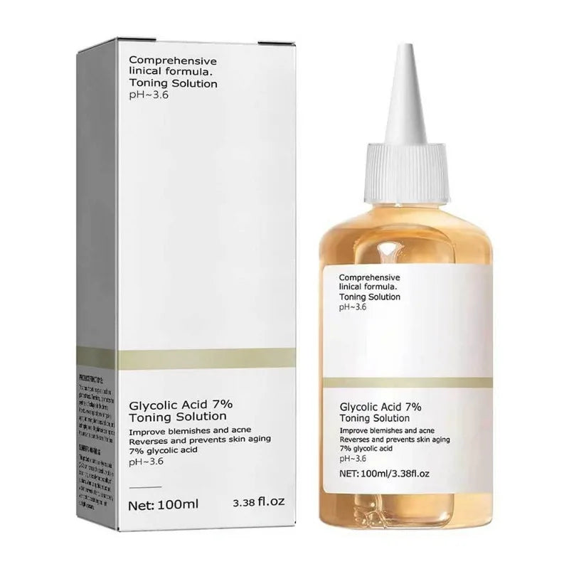 Solution tonifiante à l'acide glycolique 7%, pour éliminer l'acné, hydrate la peau, Lotion rajeunissante, tonique exfoliant au ton acide glycolique doux