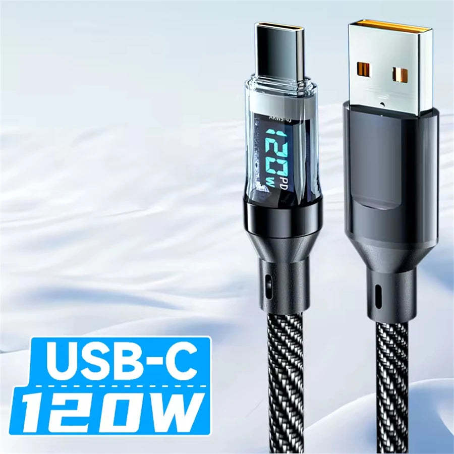 NNBILI-Câble USB Type-C vers Type-C, 120W, charge ultra rapide, avec écran LED, pour téléphone Huawei, Oppo, Vivo