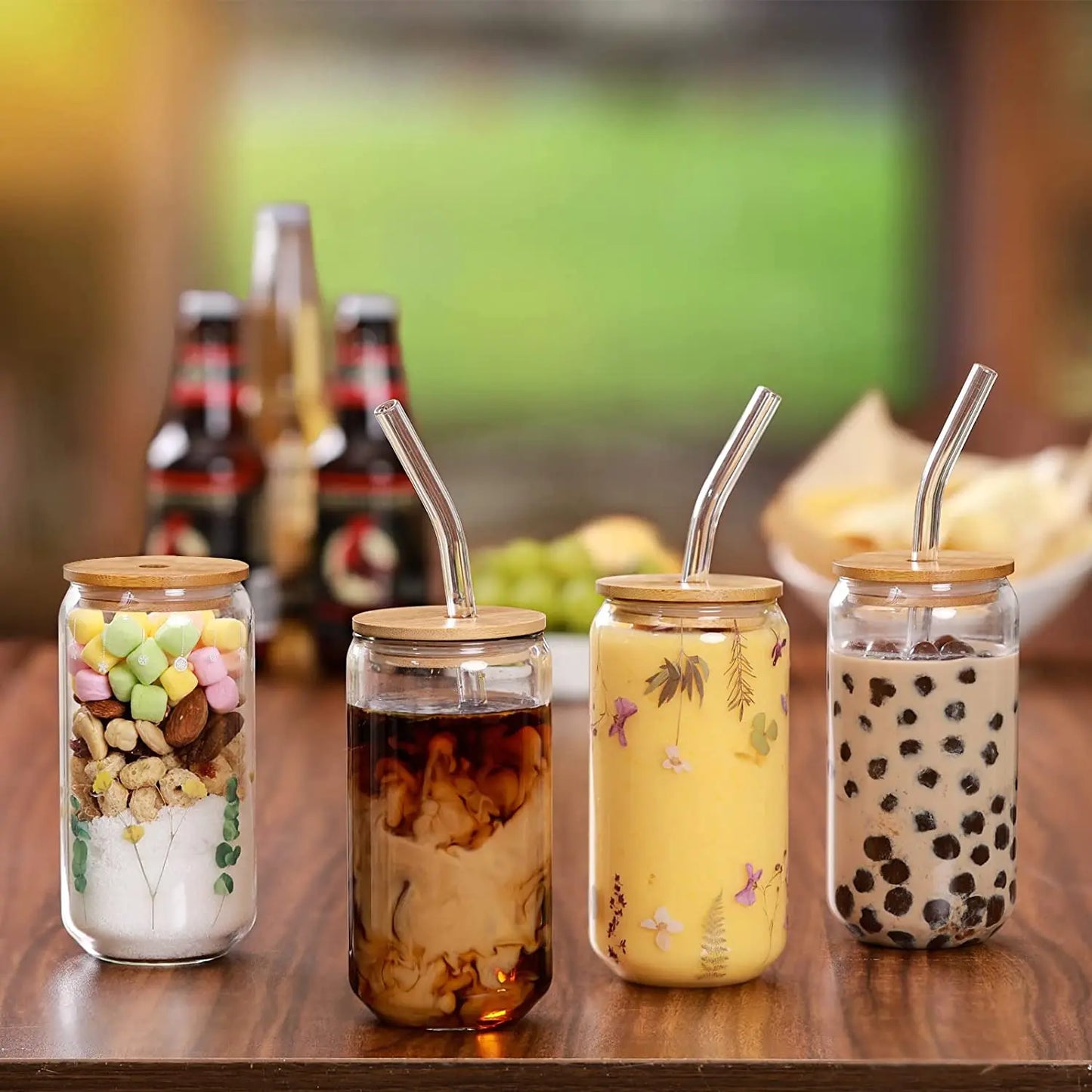 550 ml/400 ml transparenter Glasbecher mit Deckel und Strohhalm-Frühstücksbecher