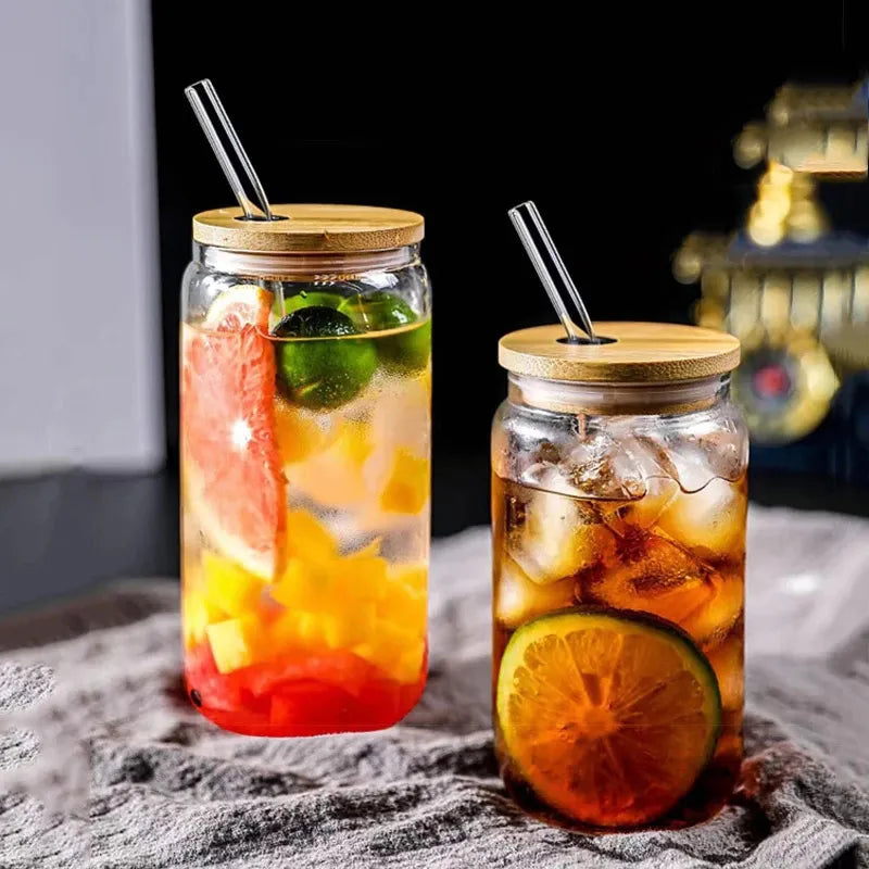 400 ml/540 ml transparenter Glasbecher mit Deckel und Strohhalm-Frühstücksbecher