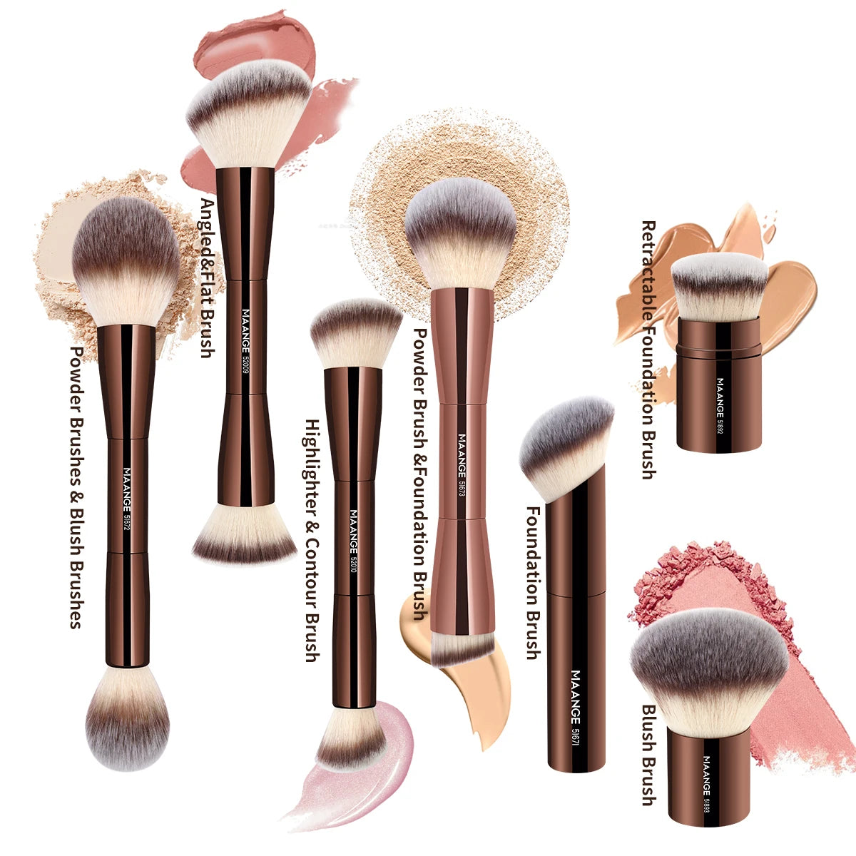 MAANGE-Pinceaux de maquillage à double tête, brosse pour fond de teint, poudre, correcteur, blush, bronzant, cheveux en fibre douce, outils de beauté cosmétiques