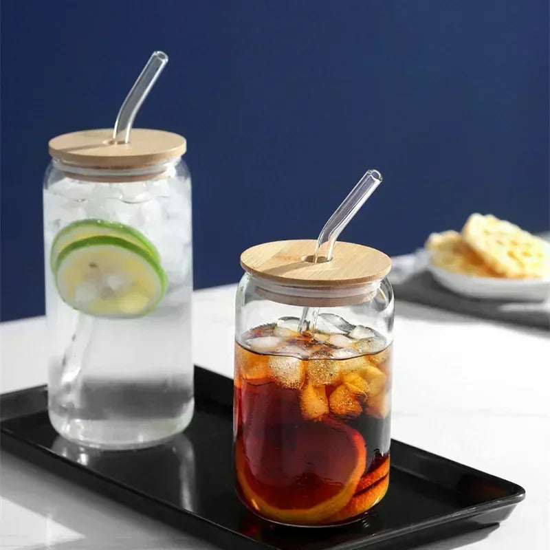300 ml/550 ml Glasbecher mit Bambusdeckel für das Frühstück zu Hause
