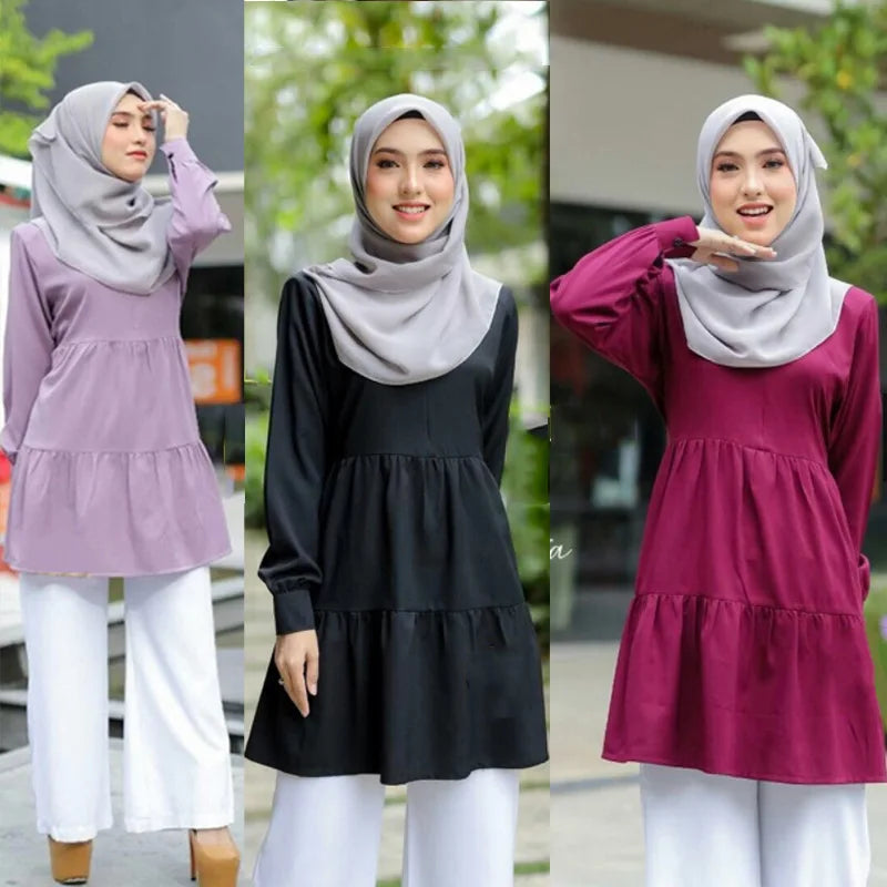 Islamische Bluse für muslimische Frauen, Langarm-Tops