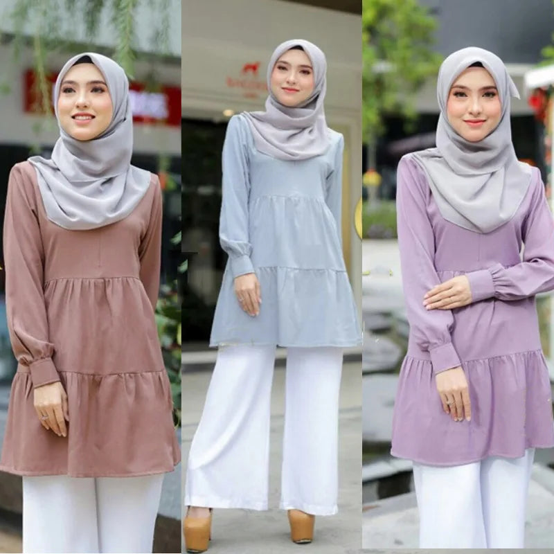 Islamische Bluse für muslimische Frauen, Langarm-Tops