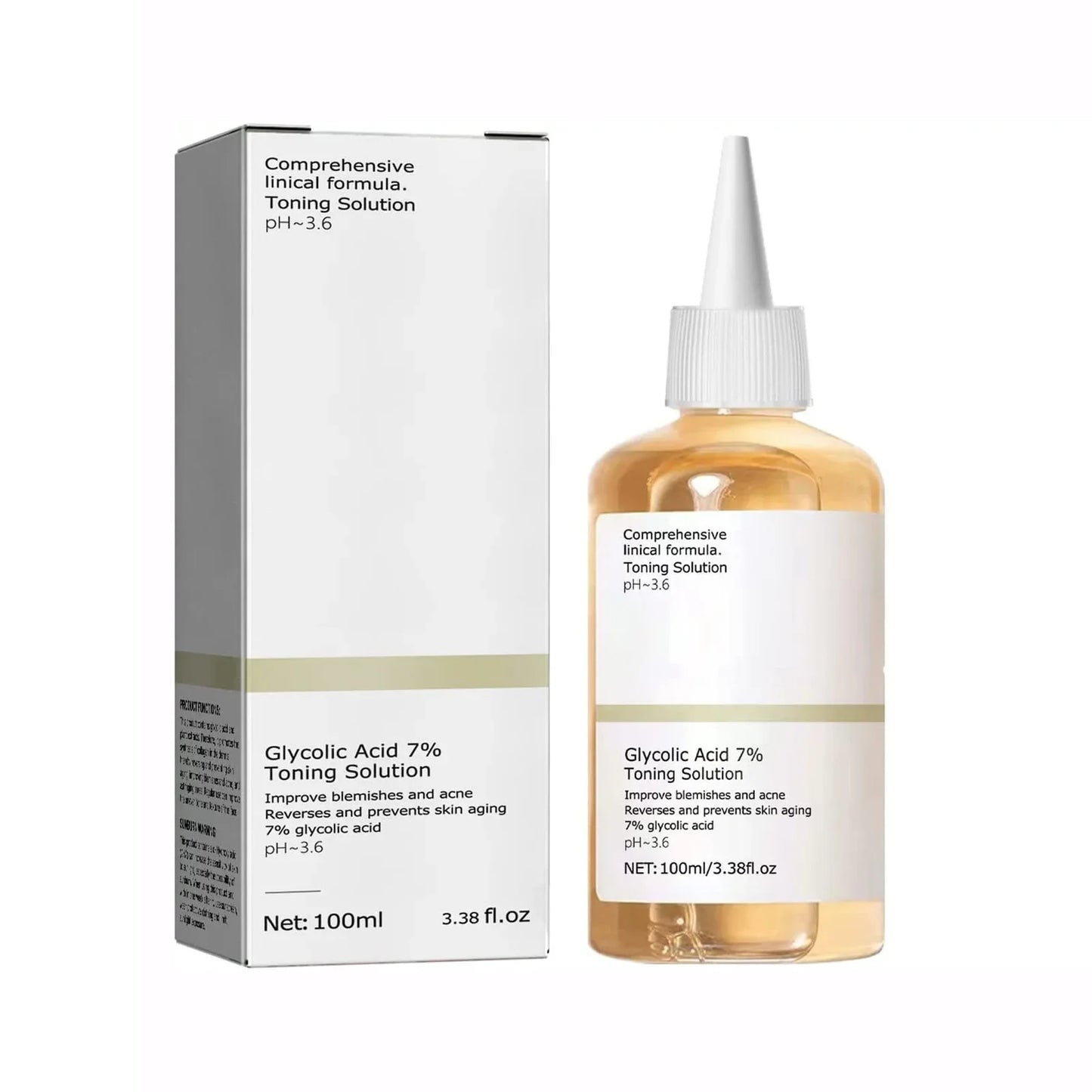 Solution tonifiante à l'acide glycolique 7%, pour éliminer l'acné, hydrate la peau, Lotion rajeunissante, tonique exfoliant au ton acide glycolique doux