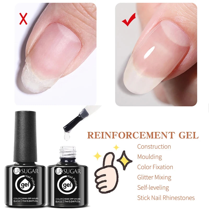 UR SUGAR-Gel de base en caoutchouc cristal nude, vernis à ongles UV LED, document naturel, semi-continu, trempage, 7ml