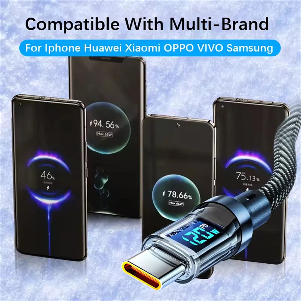 NNBILI-Câble USB Type-C vers Type-C, 120W, charge ultra rapide, avec écran LED, pour téléphone Huawei, Oppo, Vivo