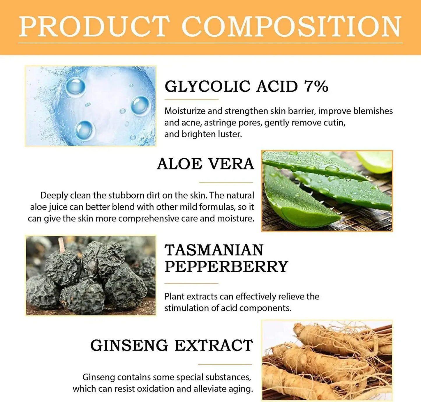 Solution tonifiante à l'acide glycolique 7%, pour éliminer l'acné, hydrate la peau, Lotion rajeunissante, tonique exfoliant au ton acide glycolique doux