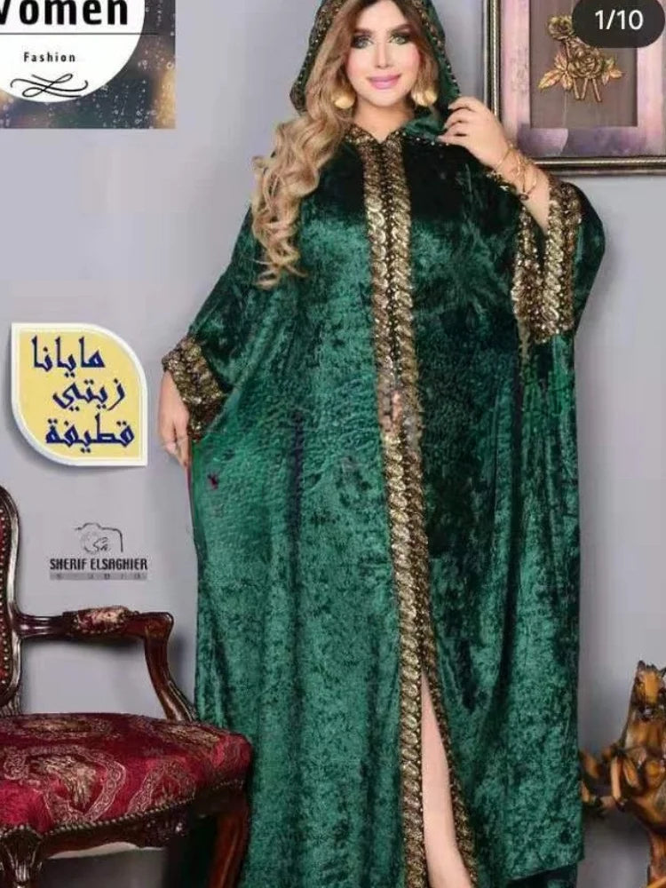 2024 Neues Damen-Maxi-Lang-Samtkleid Abaya Dubai