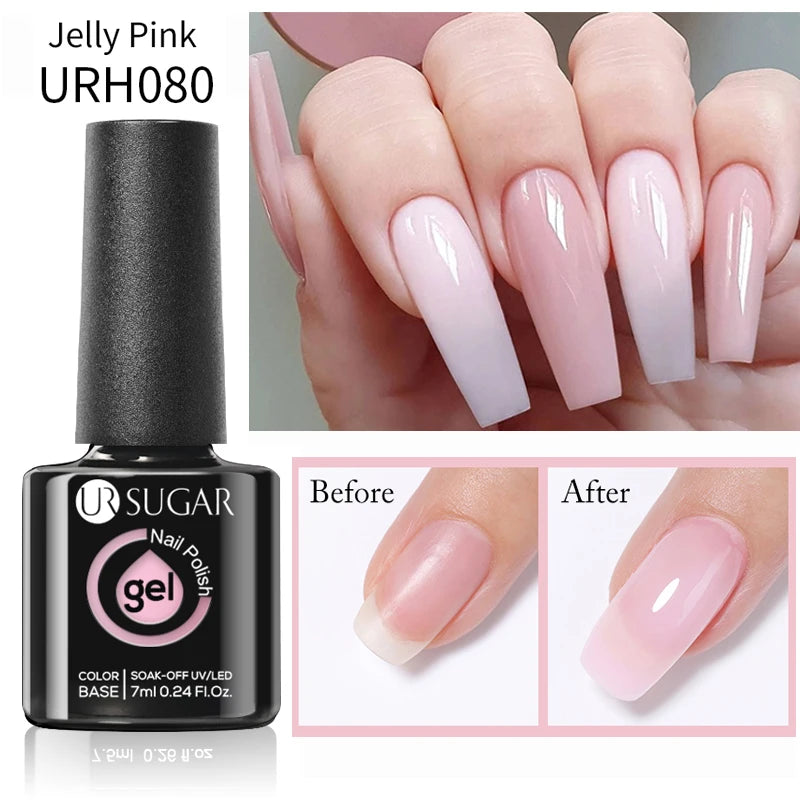UR SUGAR-Gel de base en caoutchouc cristal nude, vernis à ongles UV LED, document naturel, semi-continu, trempage, 7ml