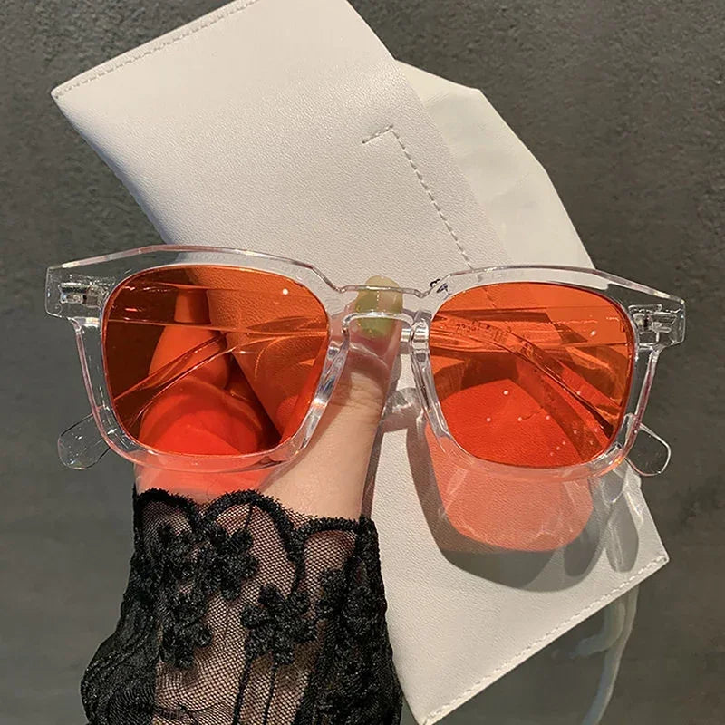 Vintage Square Frame Sunglasses Unisex Retro Black Transparent Frame Blue Red Lens Outdoor Sports Sunglasses Women Men Eyewear