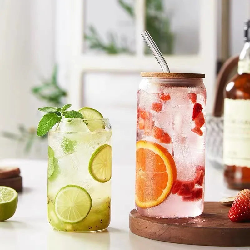 400 ml/540 ml transparenter Glasbecher mit Deckel und Strohhalm-Frühstücksbecher