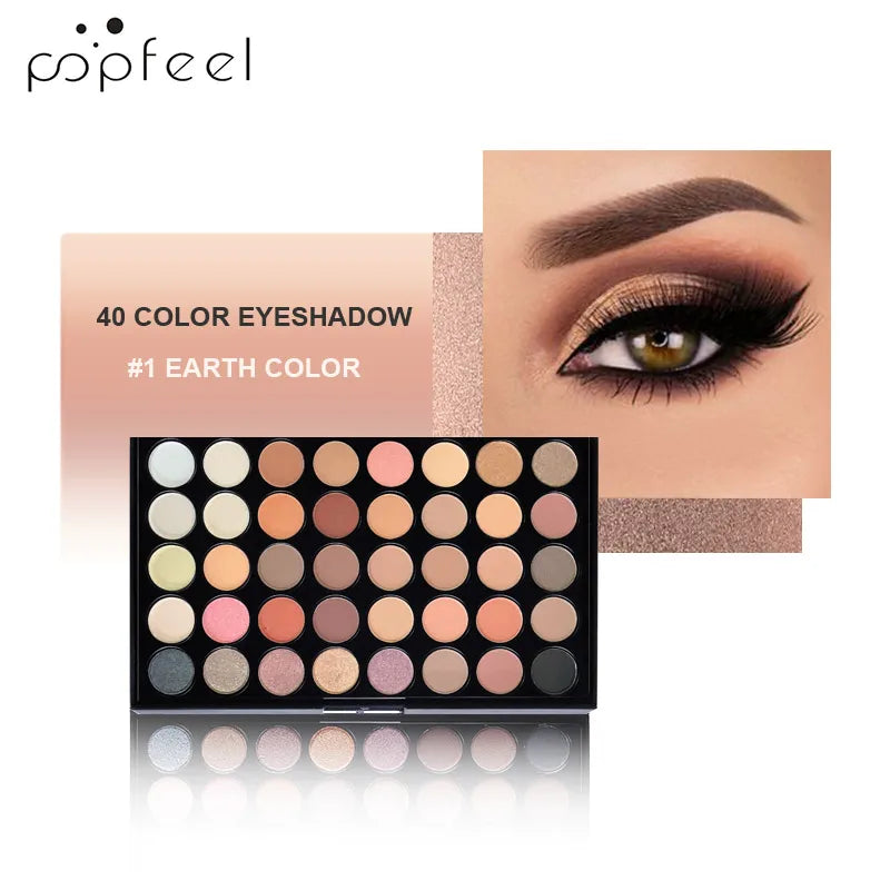 POPFEEL-Palette de fards à barrage 40 couleurs, longue durée, maquillage facile, brun, rose