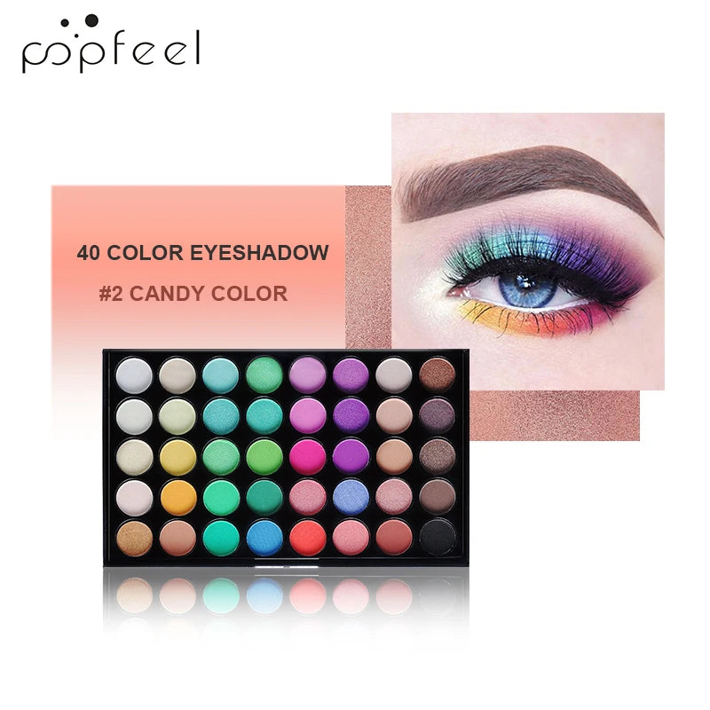 POPFEEL-Palette de fards à barrage 40 couleurs, longue durée, maquillage facile, brun, rose