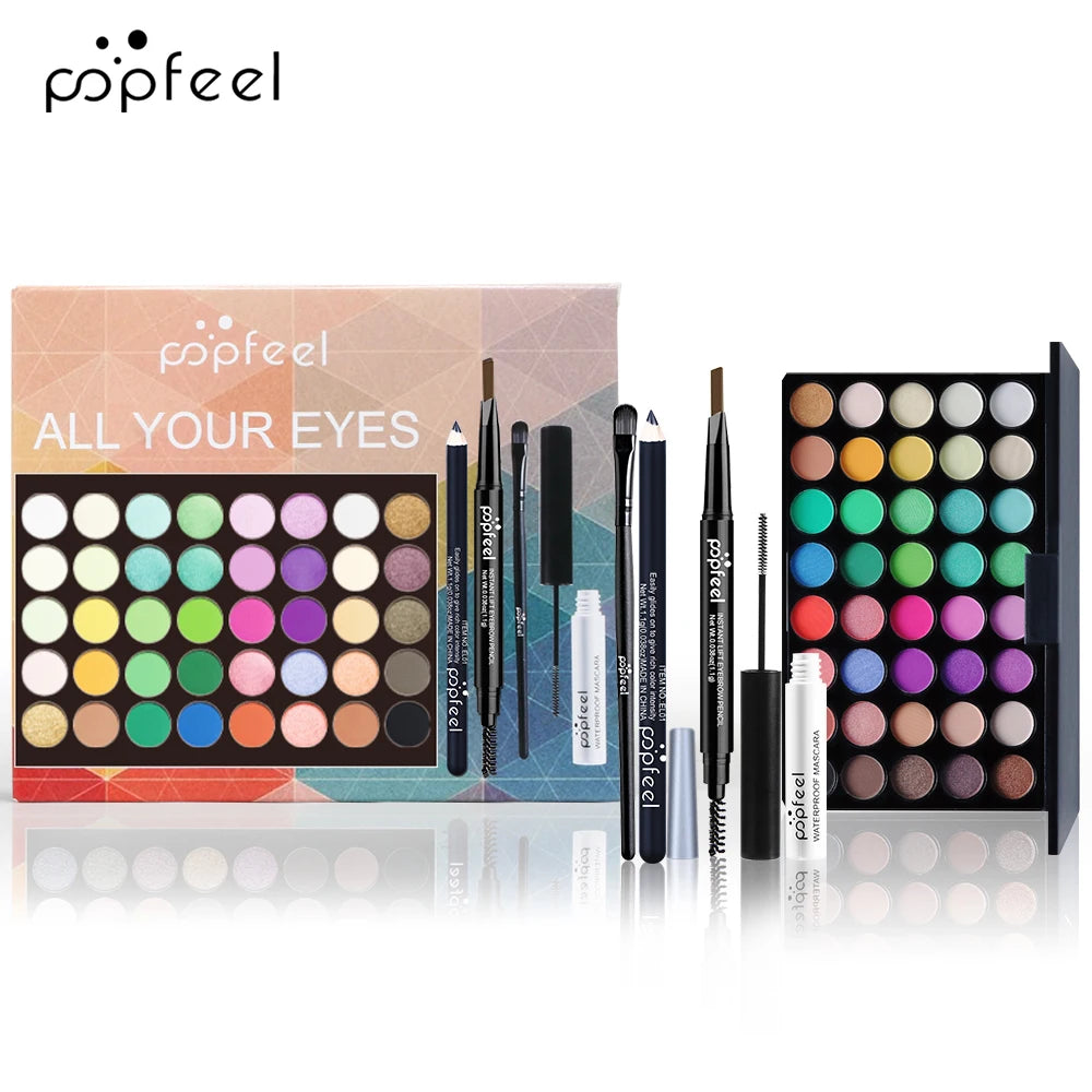POPFEEL-Ensemble de maquillage pour les yeux, palette de fards à barrage, eye-liner, mascara, crayon pour les yeux, boîte à outils de maquillage, cadeaux pour femmes
