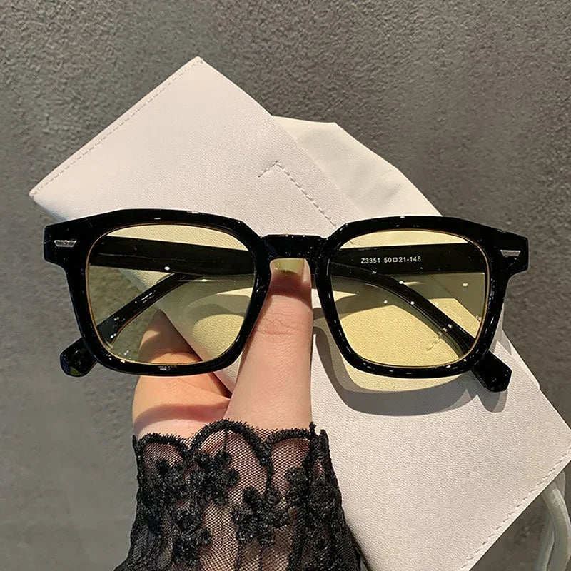 Vintage Square Frame Sunglasses Unisex Retro Black Transparent Frame Blue Red Lens Outdoor Sports Sunglasses Women Men Eyewear