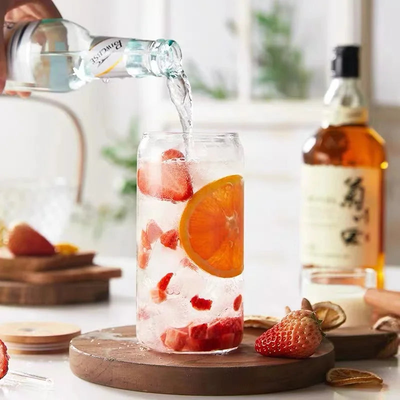 400 ml/540 ml transparenter Glasbecher mit Deckel und Strohhalm-Frühstücksbecher