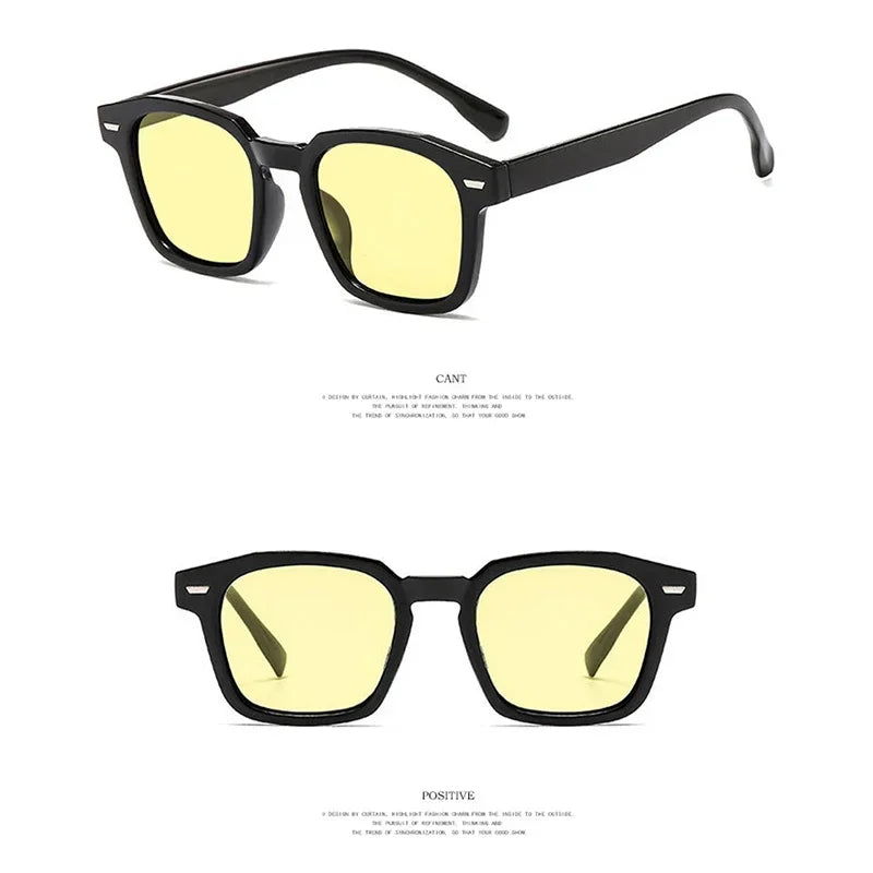 Vintage Square Frame Sunglasses Unisex Retro Black Transparent Frame Blue Red Lens Outdoor Sports Sunglasses Women Men Eyewear