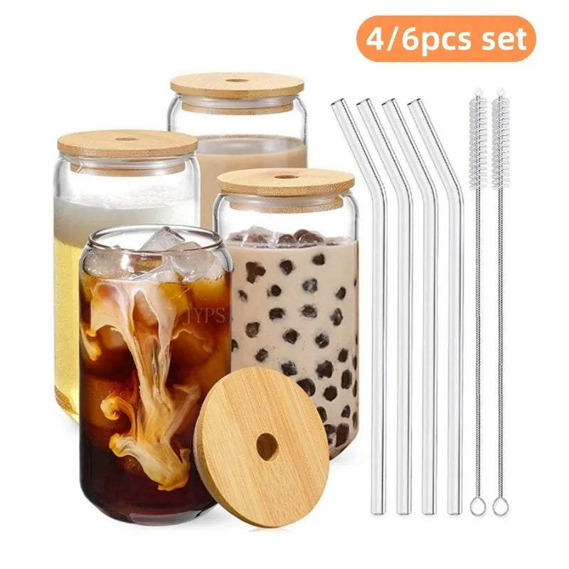 550 ml/400 ml transparenter Glasbecher mit Deckel und Strohhalm-Frühstücksbecher