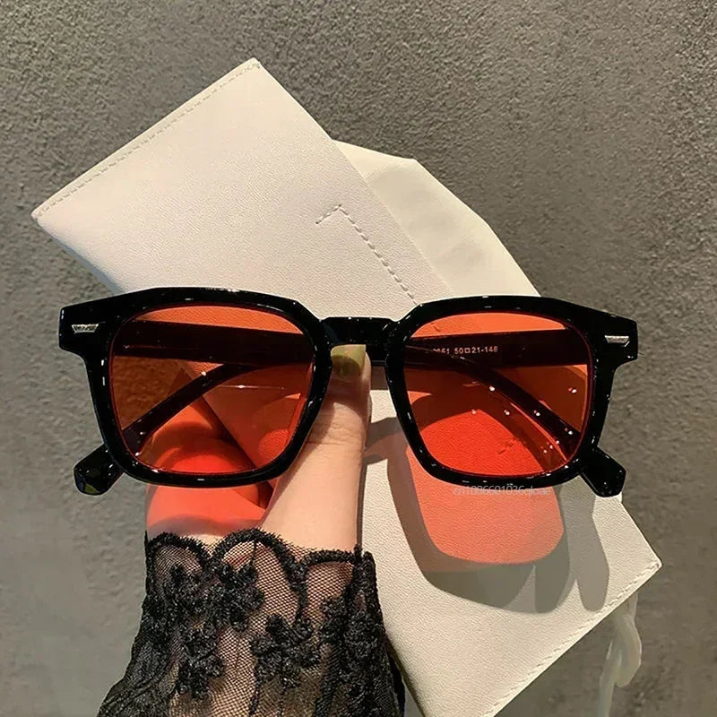 Vintage Square Frame Sunglasses Unisex Retro Black Transparent Frame Blue Red Lens Outdoor Sports Sunglasses Women Men Eyewear