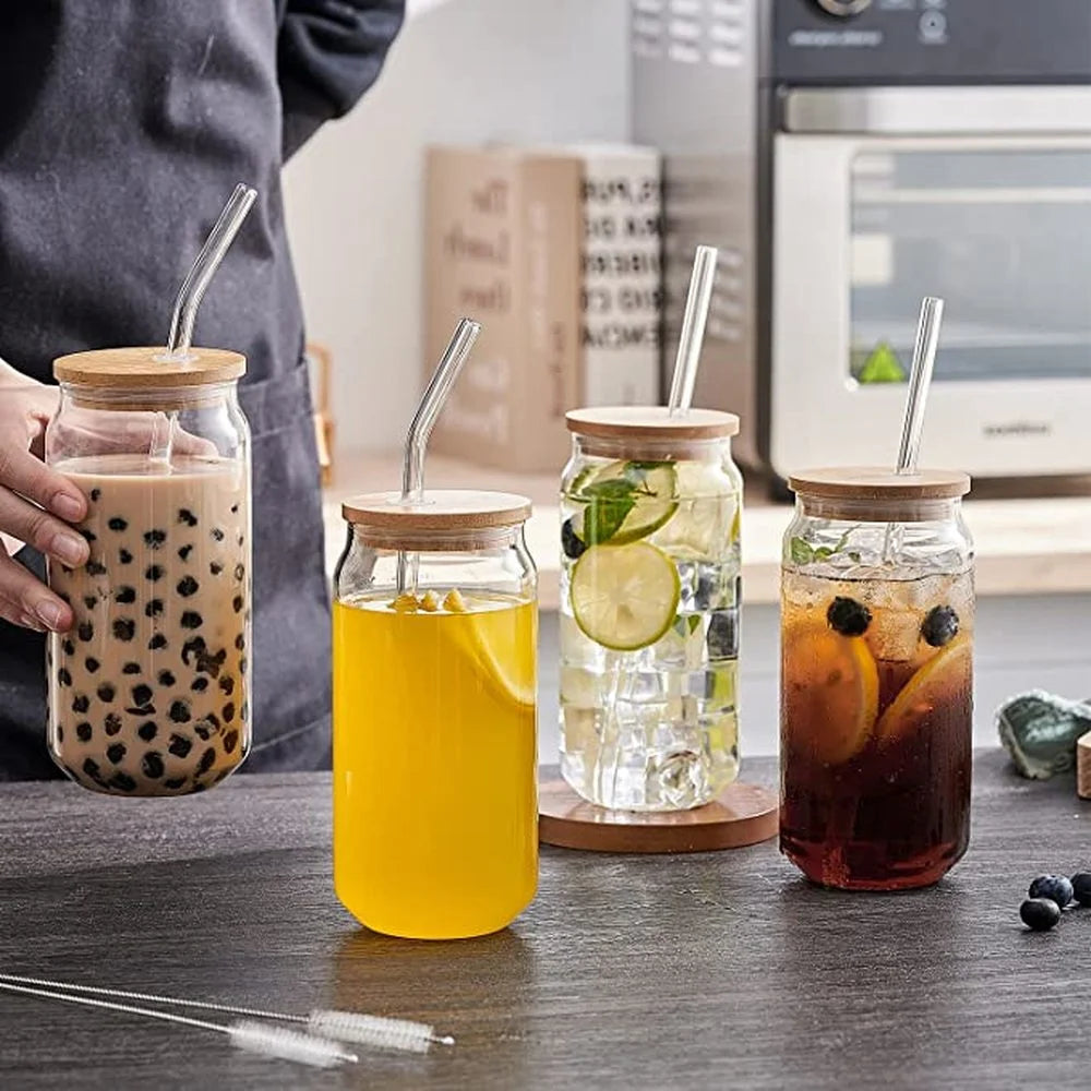 550 ml/400 ml transparenter Glasbecher mit Deckel und Strohhalm-Frühstücksbecher