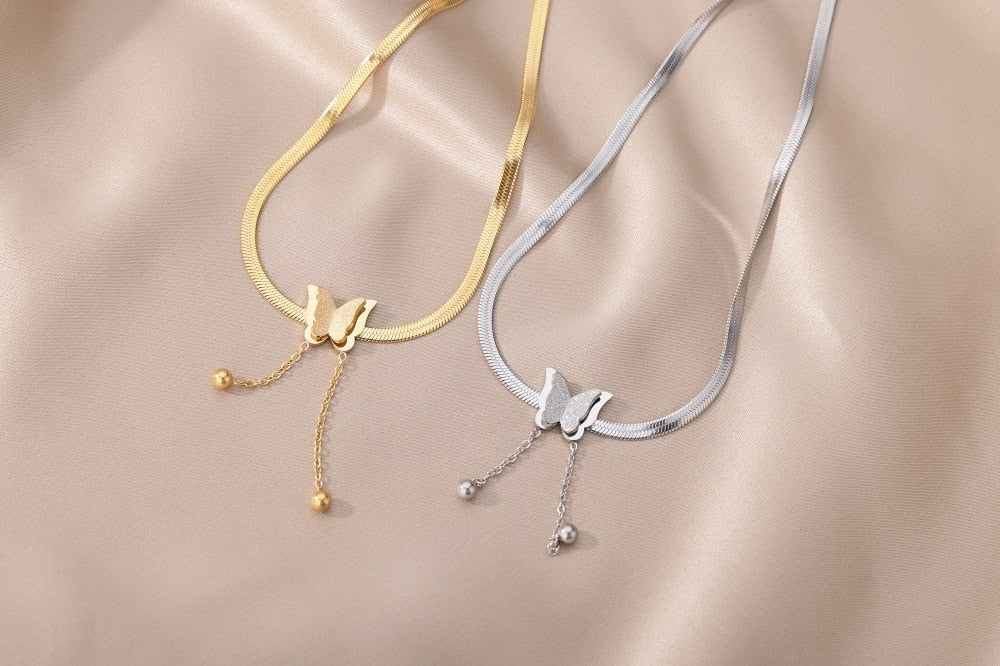 Vintage Schmetterling Halskette Für Frauen Edelstahl Klinge Schlange Ketten Ästhetischen Charme Halsband Frauen schmuck Geschenk Zu Mujer