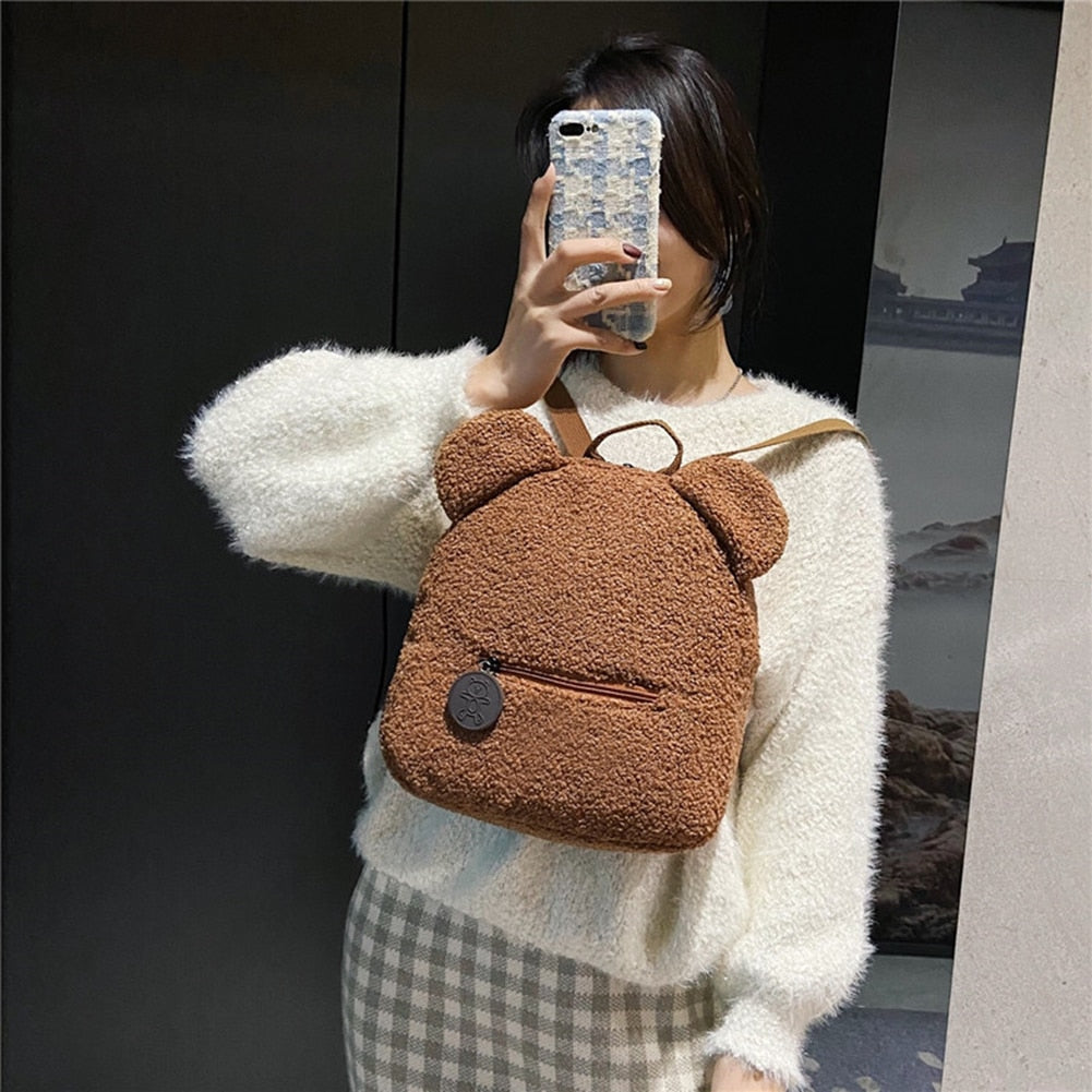 Tragbare Kinder Reisen Einkaufen Rucksäcke Casual Herbst Winter Lamm Fleece frauen Bagpack Niedlichen Bären Geformt Schulter Rucksack