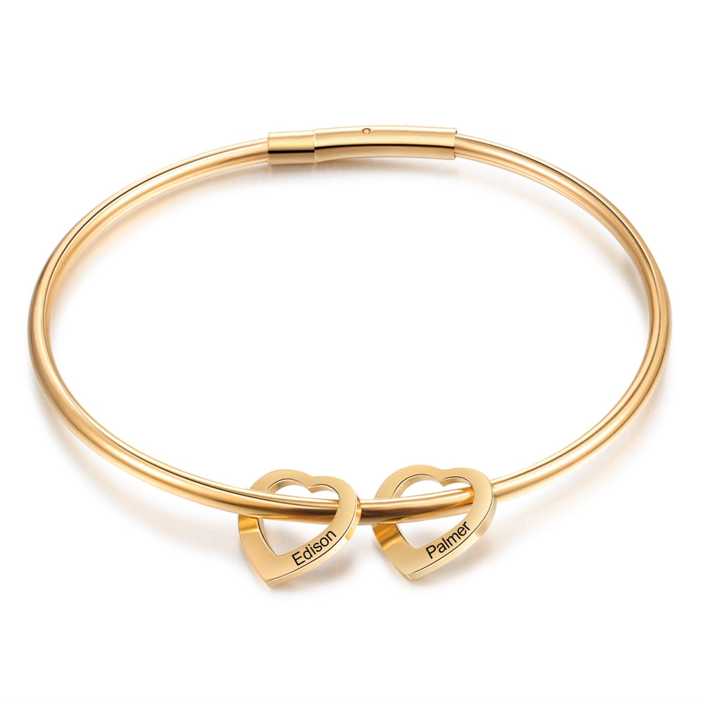 Personalisierte gravierte Namens-Herz-Charm-Armbänder für Frauen, individuelle Edelstahl-Armreifen, Muttertagsgeschenke für die Familie