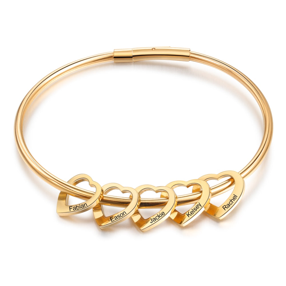 Personalisierte gravierte Namens-Herz-Charm-Armbänder für Frauen, individuelle Edelstahl-Armreifen, Muttertagsgeschenke für die Familie
