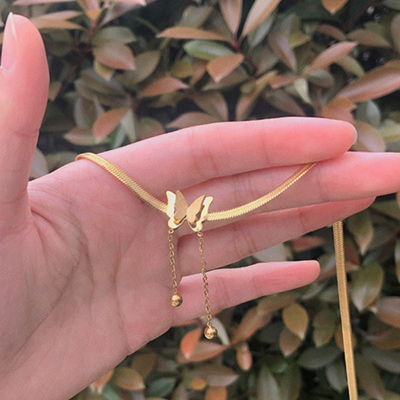 Vintage Schmetterling Halskette Für Frauen Edelstahl Klinge Schlange Ketten Ästhetischen Charme Halsband Frauen schmuck Geschenk Zu Mujer
