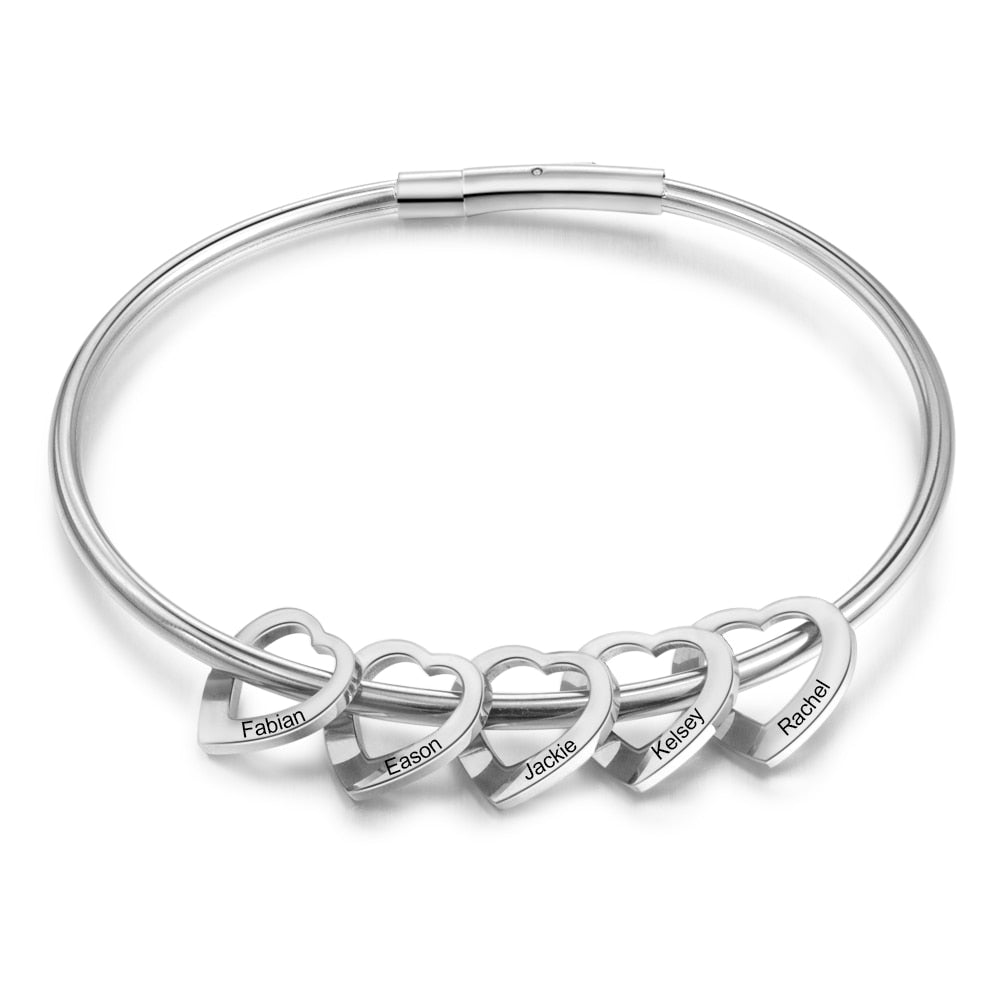 Personalisierte gravierte Namens-Herz-Charm-Armbänder für Frauen, individuelle Edelstahl-Armreifen, Muttertagsgeschenke für die Familie