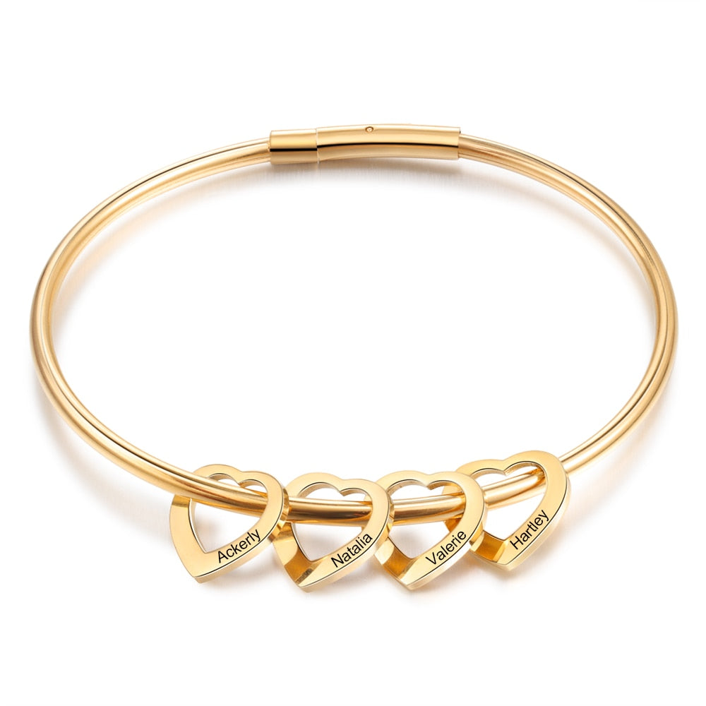 Personalisierte gravierte Namens-Herz-Charm-Armbänder für Frauen, individuelle Edelstahl-Armreifen, Muttertagsgeschenke für die Familie