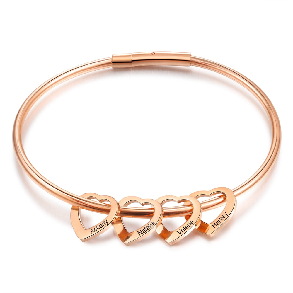 Personalisierte gravierte Namens-Herz-Charm-Armbänder für Frauen, individuelle Edelstahl-Armreifen, Muttertagsgeschenke für die Familie