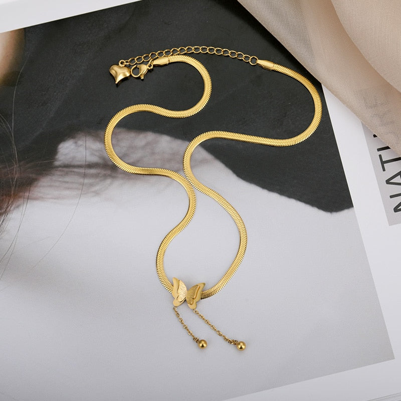 Vintage Schmetterling Halskette Für Frauen Edelstahl Klinge Schlange Ketten Ästhetischen Charme Halsband Frauen schmuck Geschenk Zu Mujer