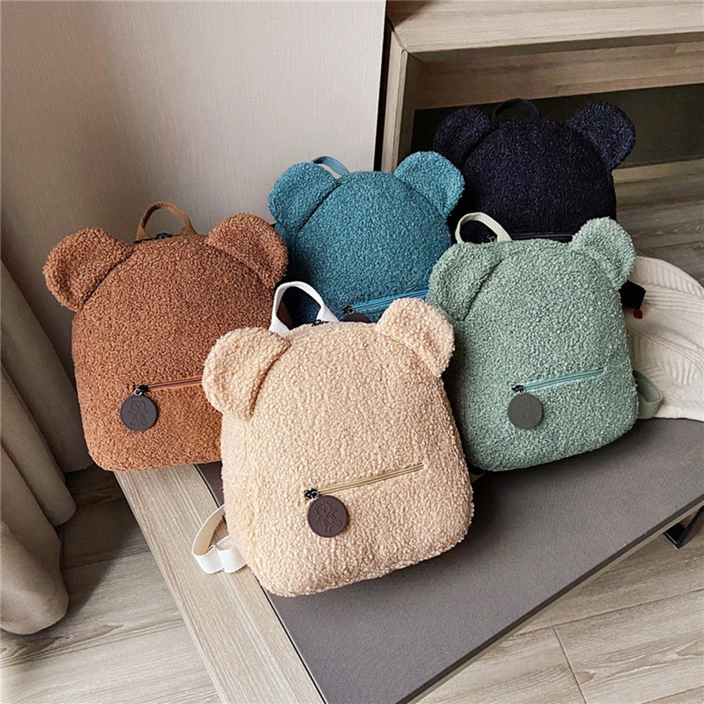 Tragbare Kinder Reisen Einkaufen Rucksäcke Casual Herbst Winter Lamm Fleece frauen Bagpack Niedlichen Bären Geformt Schulter Rucksack
